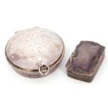 Mixed Lot: silver Communion wafer box of circular form, the hinged lid engraved with a Celtic