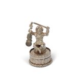 Russian bottle stopper, fiddle player on a barrel, Moscow, 84, cyrillic letters &aA, 6.5cm high x