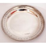 Victorian card salver of circular form with engraved band and beaded lip, 15cm diam, Sheffield 1858,