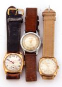 Group of three gents cased vintage wrist watches, the first - second quarter of 20th century 9ct