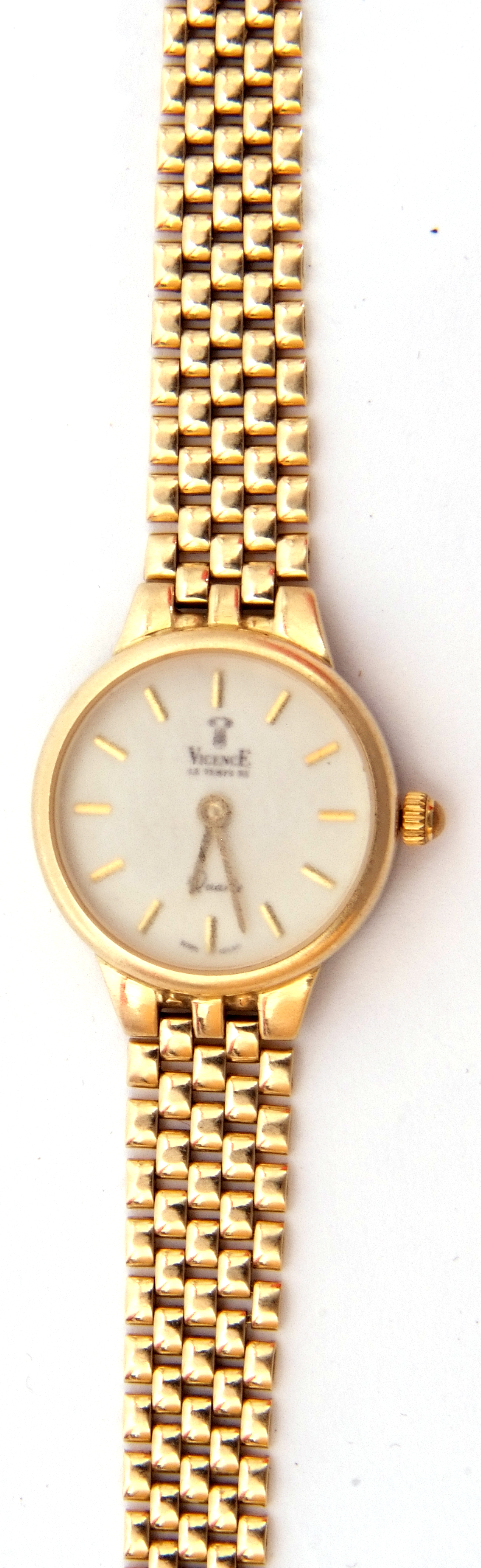 Ladies 14K stamped Vicence quartz wrist watch, a white coloured dial, 18mm diam, on a mini-link - Image 6 of 6