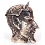 Continental white metal vesta case/match striker in the form of a devil's head with a push button