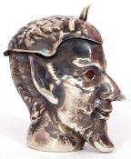 Continental white metal vesta case/match striker in the form of a devil's head with a push button