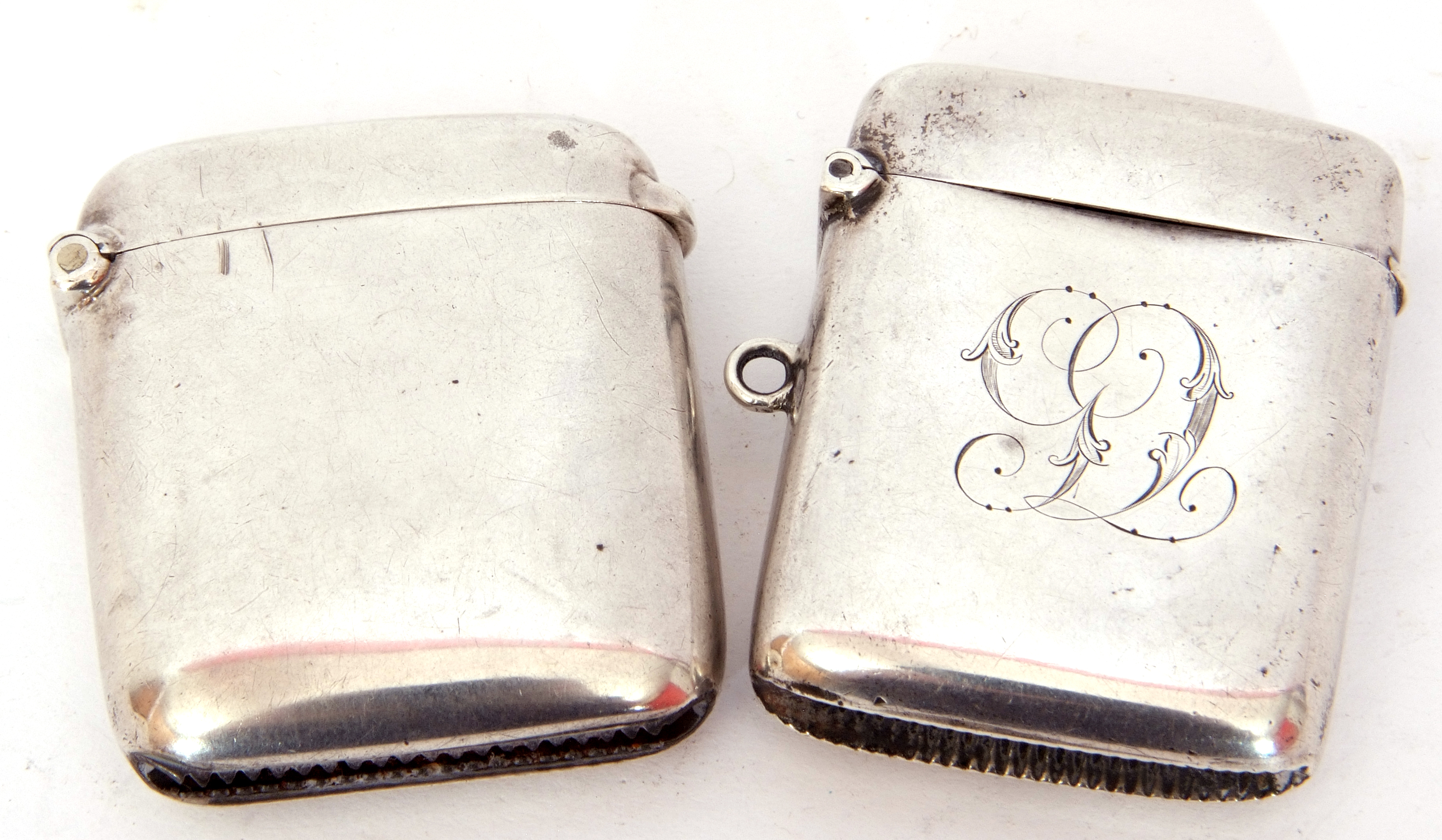 Mixed Lot: late Victorian vesta case of hinged and sprung rectangular form with monogram cover, 5