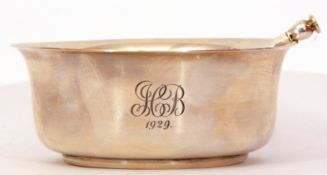 Mixed Lot: plain polished silver bowl of squat circular form engraved with a monogram and dated