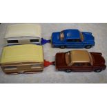 Two Corgi models of Mercedes 240D limousines plus two caravans (4)