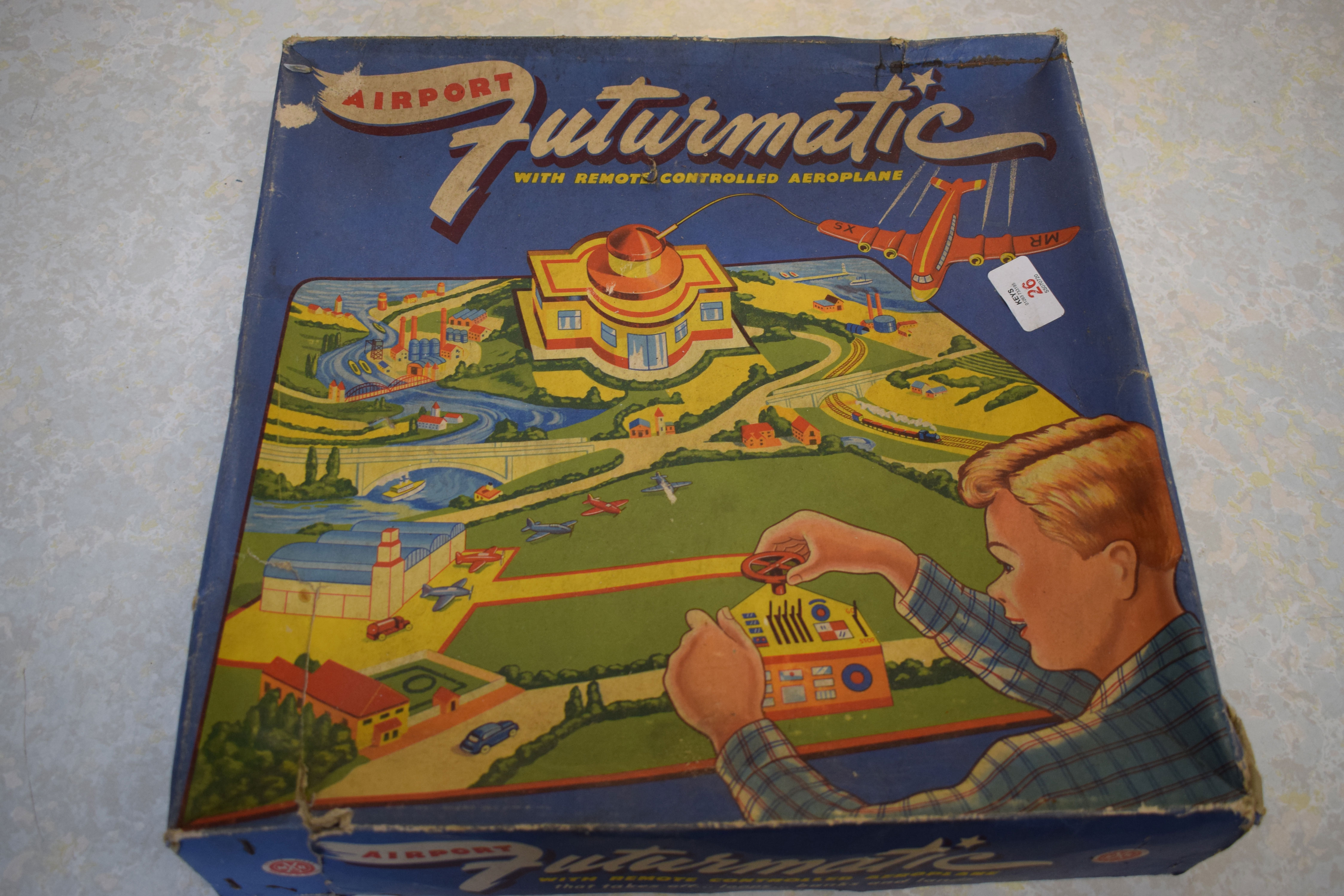 Boxed Airport Futurmatic game with remote controlled aeroplane, circa 1940s, manufactured by Marx