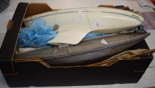 Box containing two pond yachts and related items