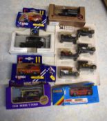 Group of Corgi and Ledo models of vintage cars including Range Rover, Model T Ford and vintage van