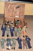 Wooden box of 15 Palitoy Action Man figures with accessories