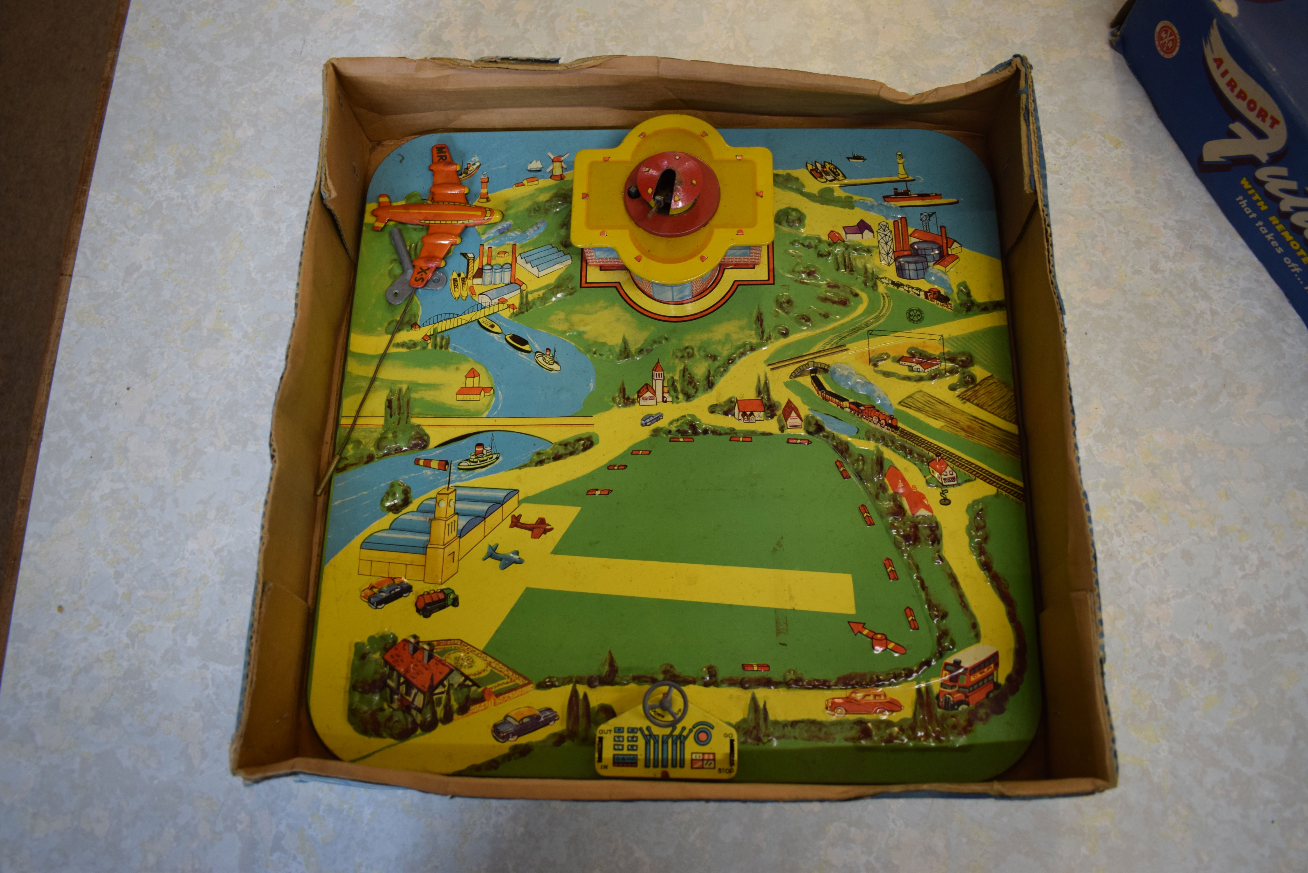 Boxed Airport Futurmatic game with remote controlled aeroplane, circa 1940s, manufactured by Marx - Image 2 of 2