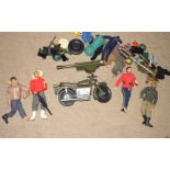 Box of assorted 4 Action Man figures with accessories including Gherilea motor bike