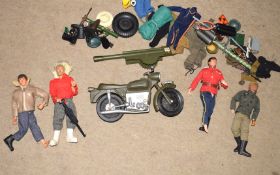 Box of assorted 4 Action Man figures with accessories including Gherilea motor bike