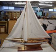 Large model of a pond yacht on a wooden base