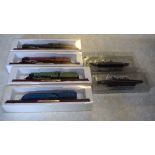 Group of boxed famous railway engines including Pacific Champion, Duchess, A4 Class Mallard,