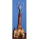 Late 20th century red painted and gilded carved wood elephant based table lamp, 26cm wide x 74cm