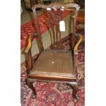 Set of seven mahogany Chippendale style dining chairs all with pierced vase shaped splat backs,