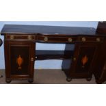 19th century inlaid mahogany break front sideboard with hatched inlay to top edges, three drawers to