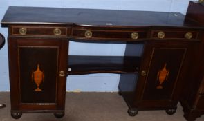 19th century inlaid mahogany break front sideboard with hatched inlay to top edges, three drawers to