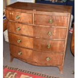 Late Georgian cross-banded, mahogany veneered bow front chest of two and three drawers with embossed