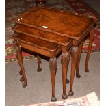 Set of three mid-20th century walnut veneered nesting occasional tables by Beresford and Hicks of