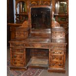Late Victorian aesthetic period kneehole dressing table, the back superstructure with central mirror