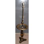 Mid/late 20th century lacquered standard lamp/drinks table with short brass column above a
