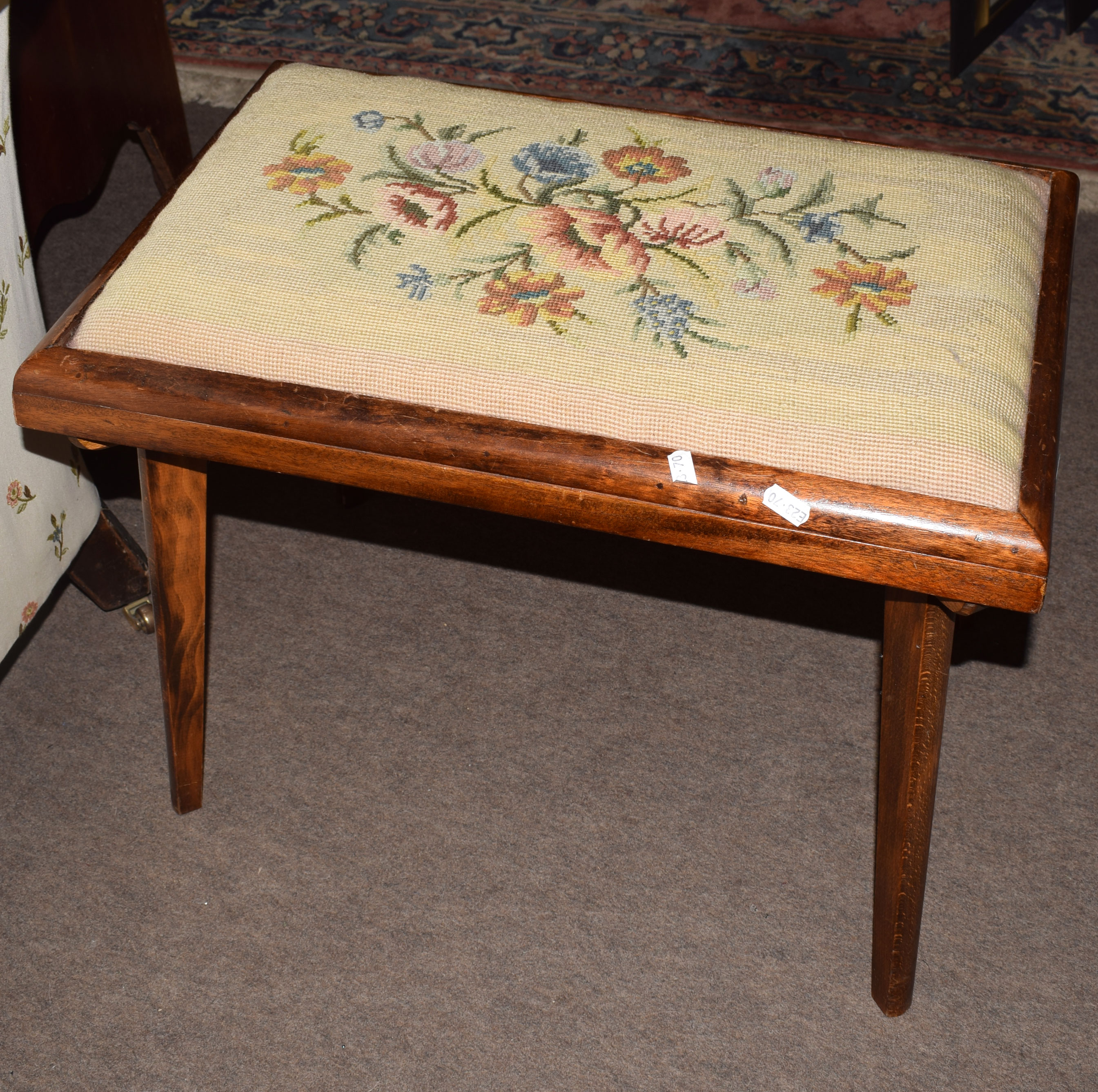 Group of three stools, the first: Queen Anne style in walnut on four shell carved cabriole legs with - Image 3 of 3