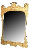 Early Georgian style carved giltwood wall mirror, the top featuring two Ho-Ho birds, each holding