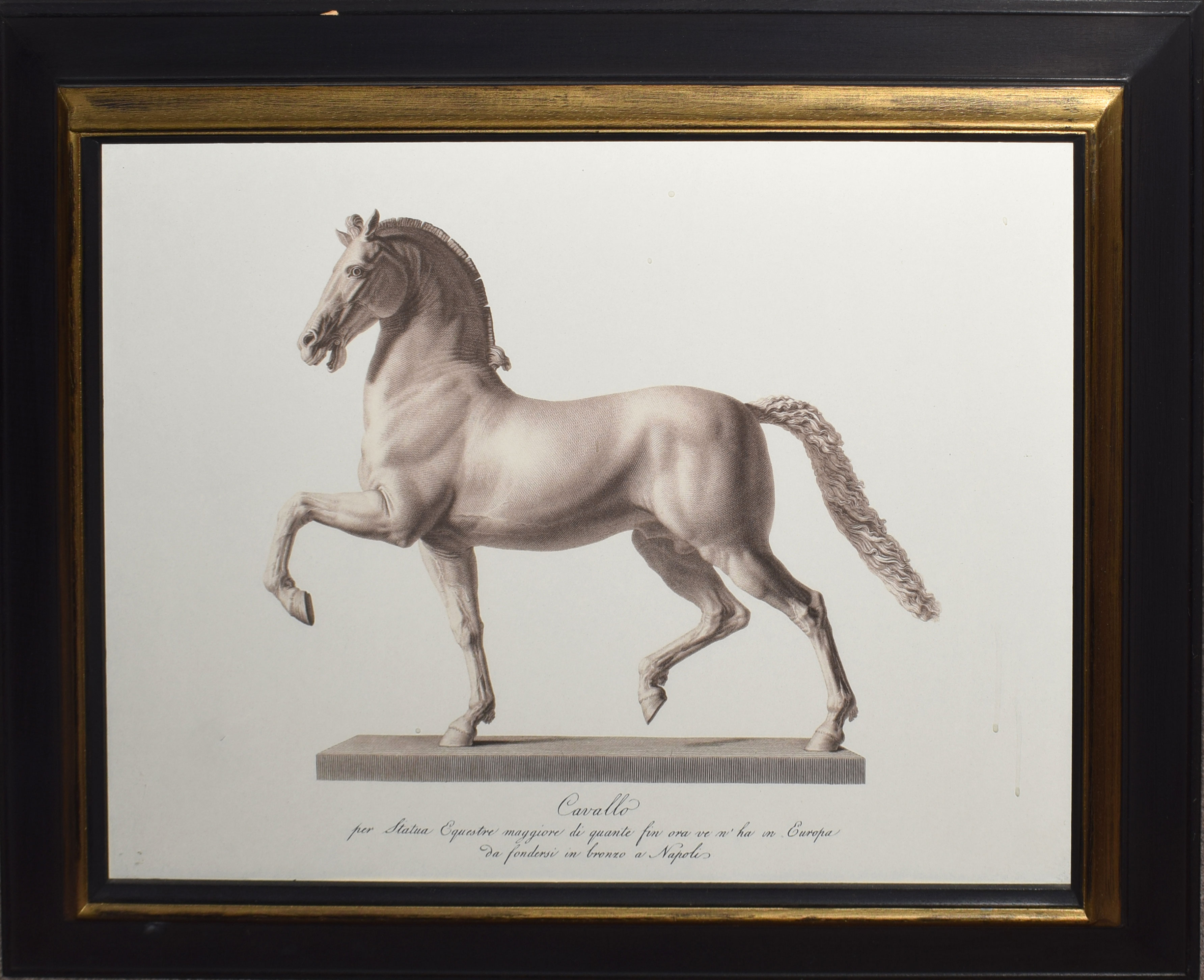 Pair of late 20th century reproduction sepia prints of prancing horse statuary "Cavallo", 39cm x - Image 2 of 2
