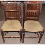 Pair of 19th/20th century Lancashire style spindle back dining chairs with ring turned front