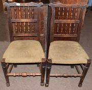 Pair of 19th/20th century Lancashire style spindle back dining chairs with ring turned front