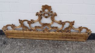 20th century carved gilt wood headboard in rococo style with shells and scrolls, max width 240cm x