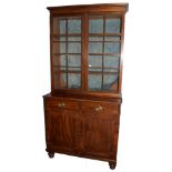 Late Georgian mahogany side cabinet, two segmented panelled glazed doors to top, two drawers with
