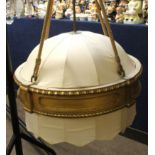 Interesting early/mid-20th century giltwood and cream silk large ceiling light fitting suspended