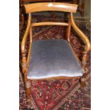 Regency period mahogany bar back carver chair raised on ring turned front supports with peg feet (