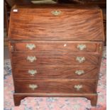 George III mahogany bureau, the fall front opening to reveal a basic fitted interior over four