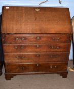 18th century oak bureau, the fall front opening to reveal a pigeonholed interior with six drawers,