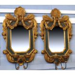 Pair of mid/late 20th century Florentine style girandoles in carved giltwood with dark green painted