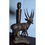 Mid-20th century carved hardwood gazelle mounted table lamp, 16cm wide x 37cm tall