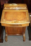 Late Victorian marquetry inlaid faded walnut Davenport with domed lidded stationery compartment to