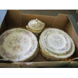 BOX CONTAINING QUANTITY OF FLORAL DECORATED “CEYLON” PLATES ETC