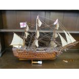 WOODEN MODEL OF HMS VICTORY, TOTAL HEIGHT APPROX 48CM