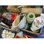 TWO BOXES CONTAINING VARIOUS HOUSEHOLD CHINA AND GLASS