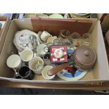 BOX CONTAINING VARIOUS HOUSEHOLD CERAMICS INC ROYAL COMMEMORATIVE ITEMS ETC