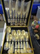 CASED SET OF GILT FINISH CUTLERY