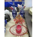 QUANTITY OF VARIOUS GLASS INCLUDING CRANBERRY BASKET, BOWL ETC