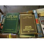 BOX OF MIXED BOOKS INC ATLASES, TRAVEL INTEREST ETC