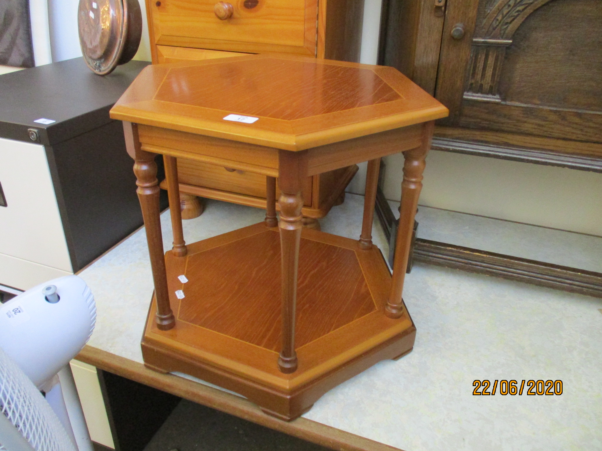 MODERN OCTAGONAL OCCASIONAL TABLE WITH STRUNG DECORATION, MAX WIDTH APPROX 52CM