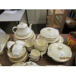 QUANTITY OF ALFRED MEAKIN DINNER WARES INCLUDING TUREENS, TEA POT ETC, WITH GILT RIM